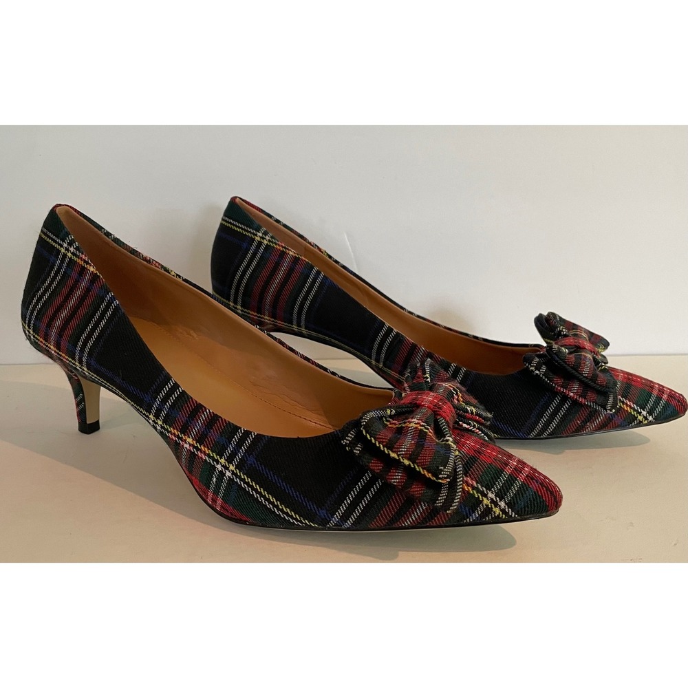 J.Crew Womens Esme Stewart Tartan Plaid Bow Kitten Heel Pumps Holiday Preppy 8